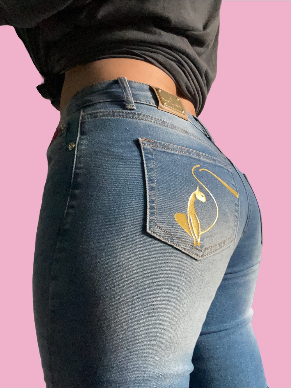 Baby Phat Blue Denim Wide-Leg Jeans with Gold Script• - Picture 3 of 8